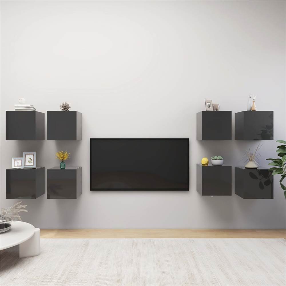 

Wall Mounted TV Cabinets 8 pcs High Gloss Grey 30.5x30x30 cm