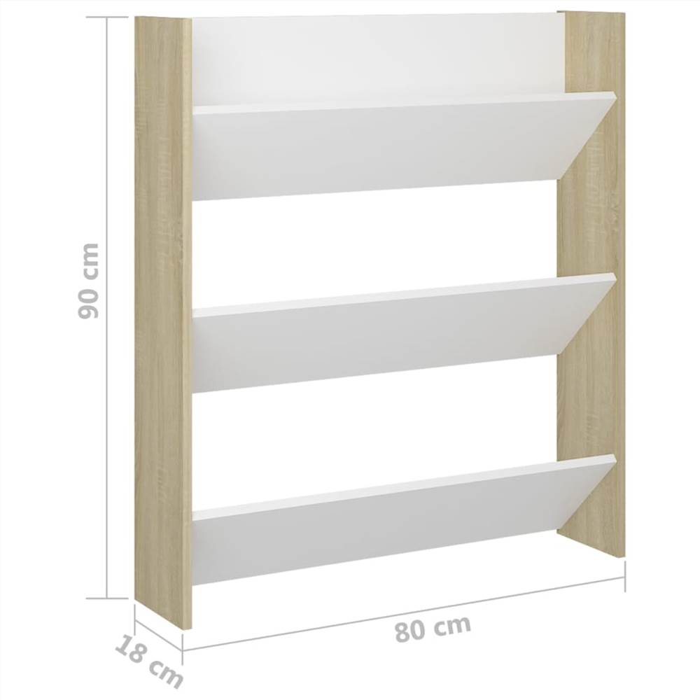 Wall Shoe Cabinet White and Sonoma Oak 80x18x90 cm Chipboard