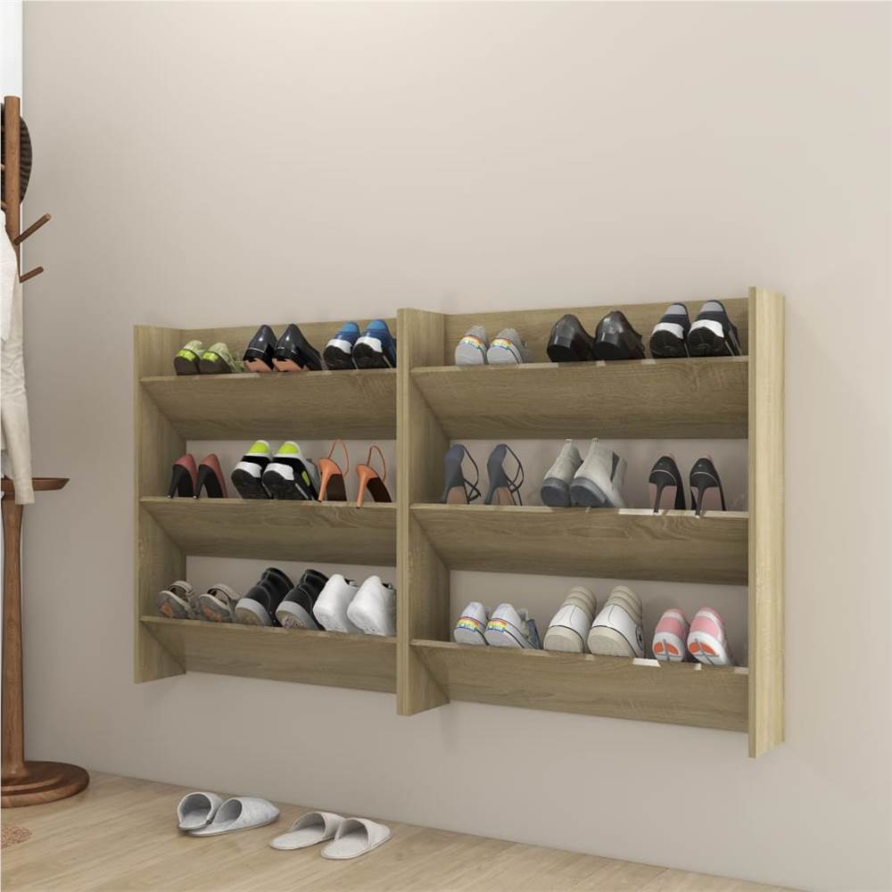 

Wall Shoe Cabinets 2 pcs Sonoma Oak 80x18x90 cm Chipboard