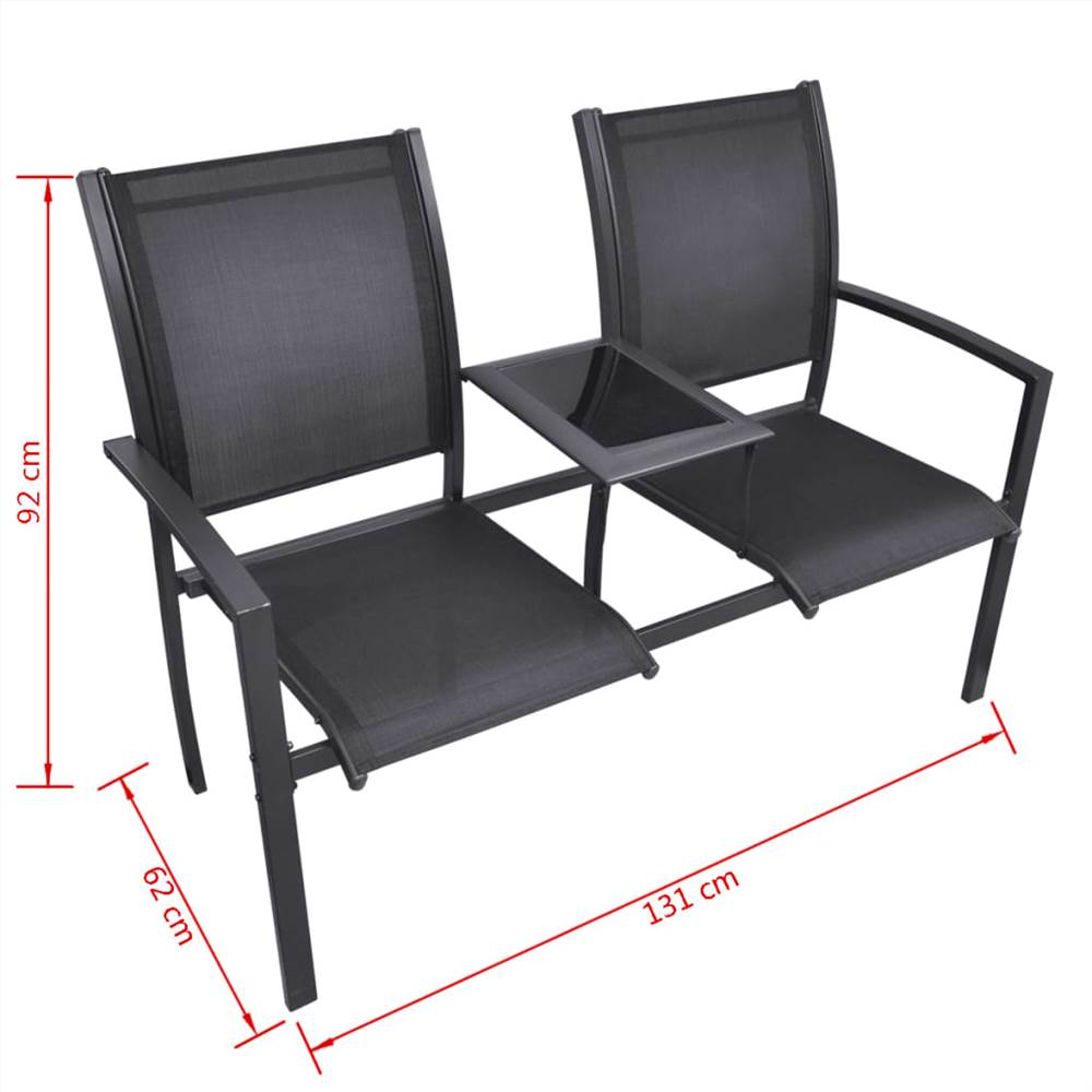 2 Seater Garden Bench 131 cm Steel and Textilene Black