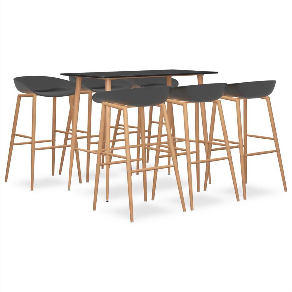

7 Piece Bar Set Black and Grey