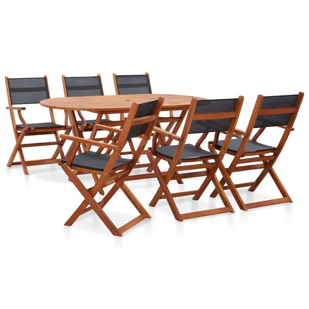 7 Piece Outdoor Dining Set Solid Eucalyptus Wood and Textilene