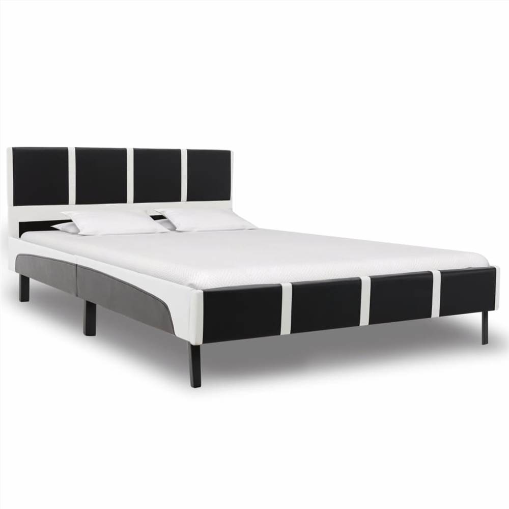 

Bed Frame Black and White Faux Leather 135x190 cm