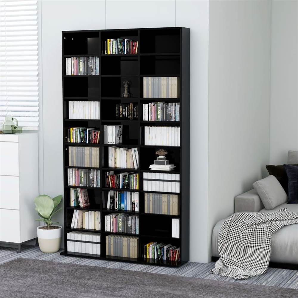 

CD Cabinet High Gloss Black 102x23x177.5 cm Chipboard