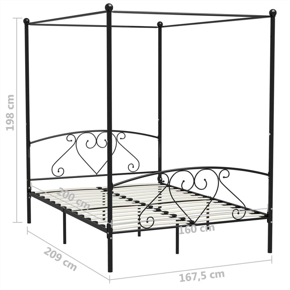Canopy Bed Frame Black Metal 160x200 cm