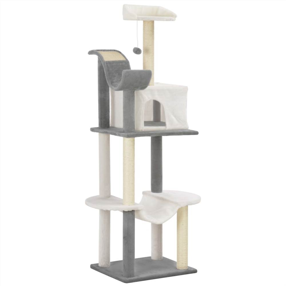 

Cat Tree with Sisal Scratching Posts Grey and White 155 cm