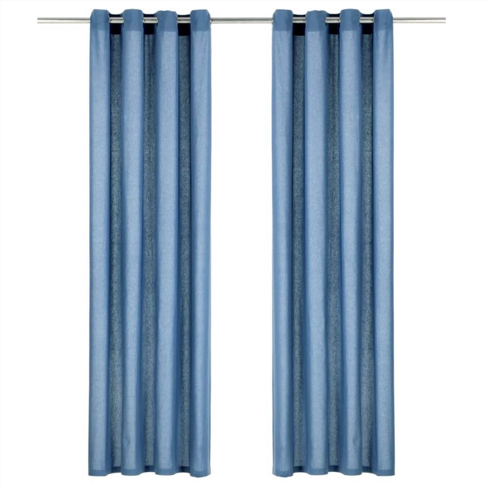 

Curtains with Metal Rings 2 pcs Cotton 140x175 cm Blue