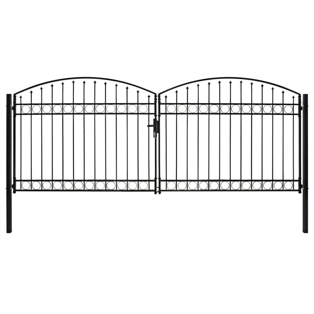 Fence Gate Double Door with Arched Top Steel 400x175 cm Black