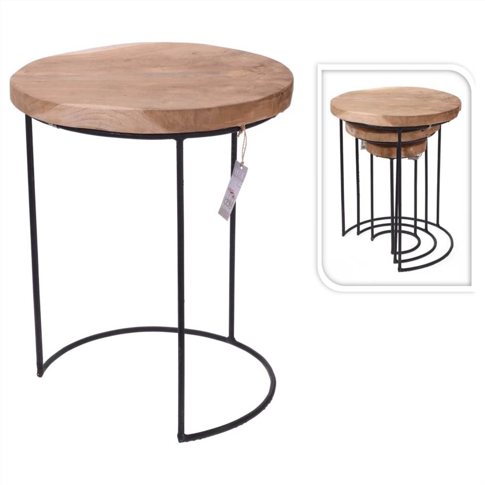 

Home&Styling 3-Piece Side Table Set Teak and Metal