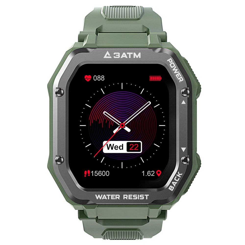 Kospet Rock Outdoor Bluetooth Smartwatch 1.69 "Tela Retângulo TFT Freqüência Cardíaca Monitor de SpO2 20 Modos Esportivos Bateria 3ATM Resistente à Água 350mAh - Verde