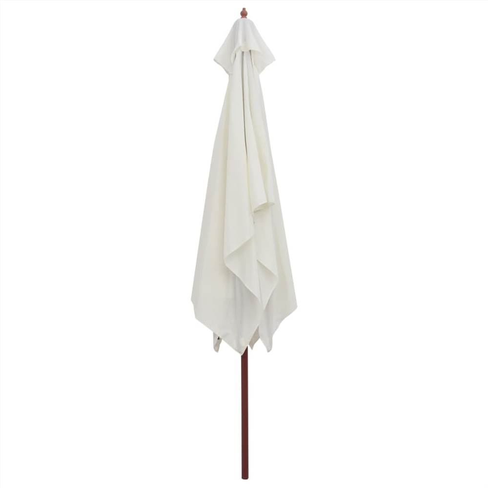Parasol 200x300 cm Wooden Pole Cream White
