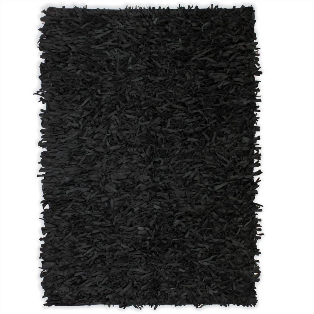

Shaggy Rug Genuine Leather 190x280 cm Black
