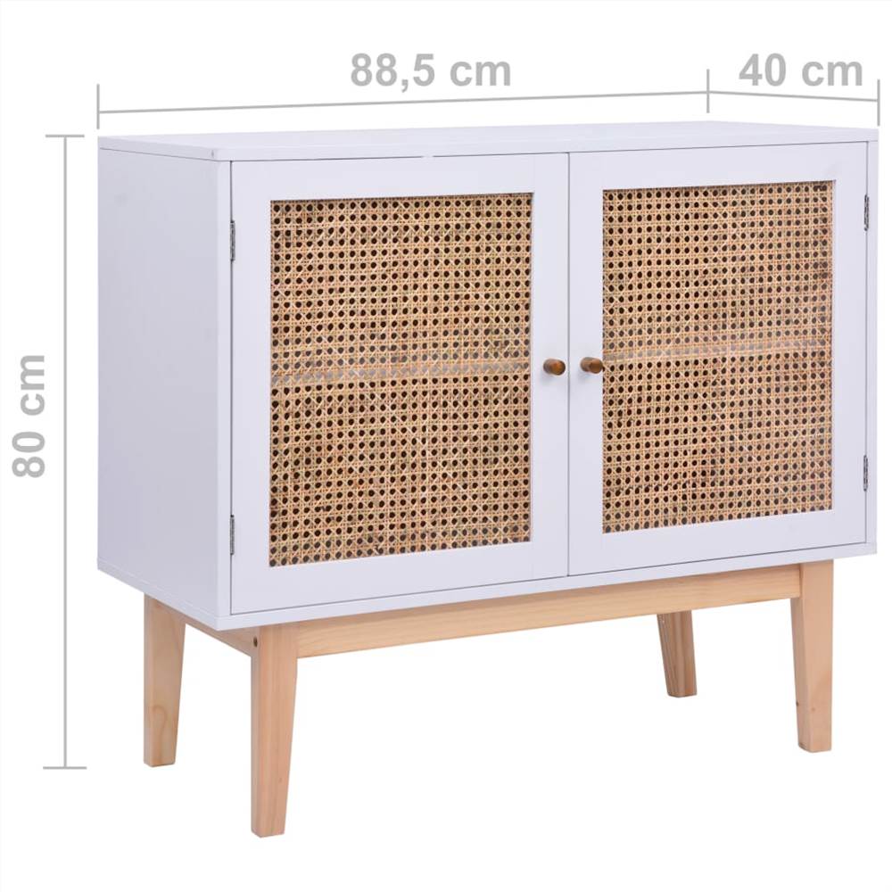 Sideboard White 88,5x40x80 cm MDF and Rattan
