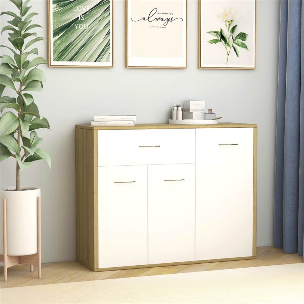 

Sideboard White and Sonoma Oak 88x30x70 cm Chipboard