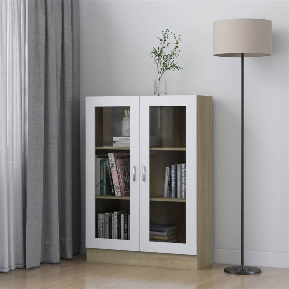 

Vitrine Cabinet White and Sonoma Oak 82.5x30.5x115 cm Chipboard