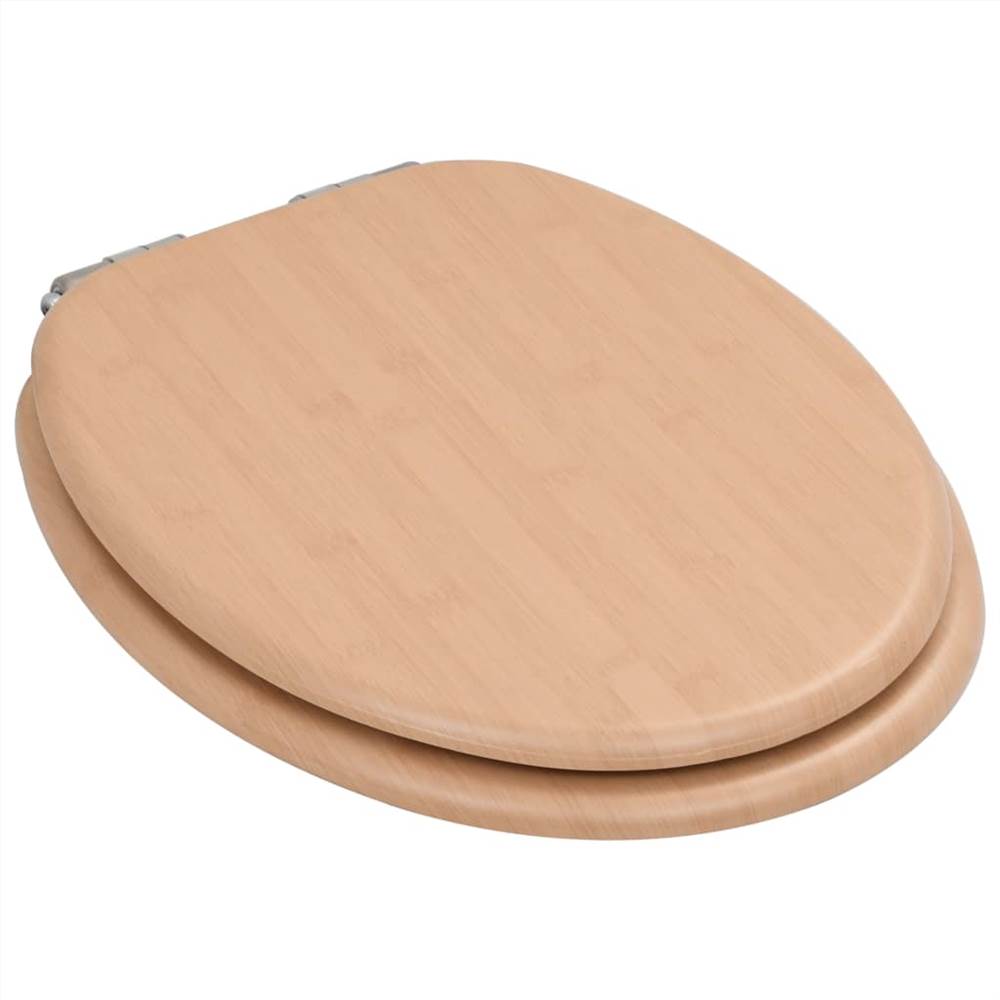 WC Toilet Seats 2 Pcs With Soft Close Lids MDF Bamboo Design