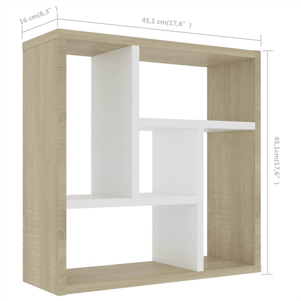 Wall Shelf White and Sonoma Oak 45.1x16x45.1 cm Chipboard