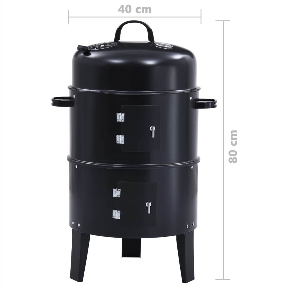 3-in-1 Charcoal Smoker BBQ Grill 40x80 cm