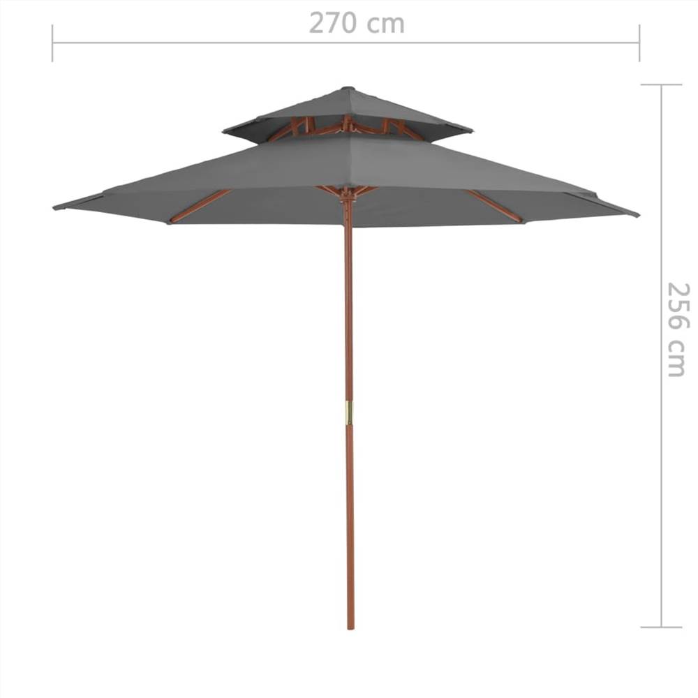 Double Decker Parasol with Wooden Pole 270 cm Anthracite