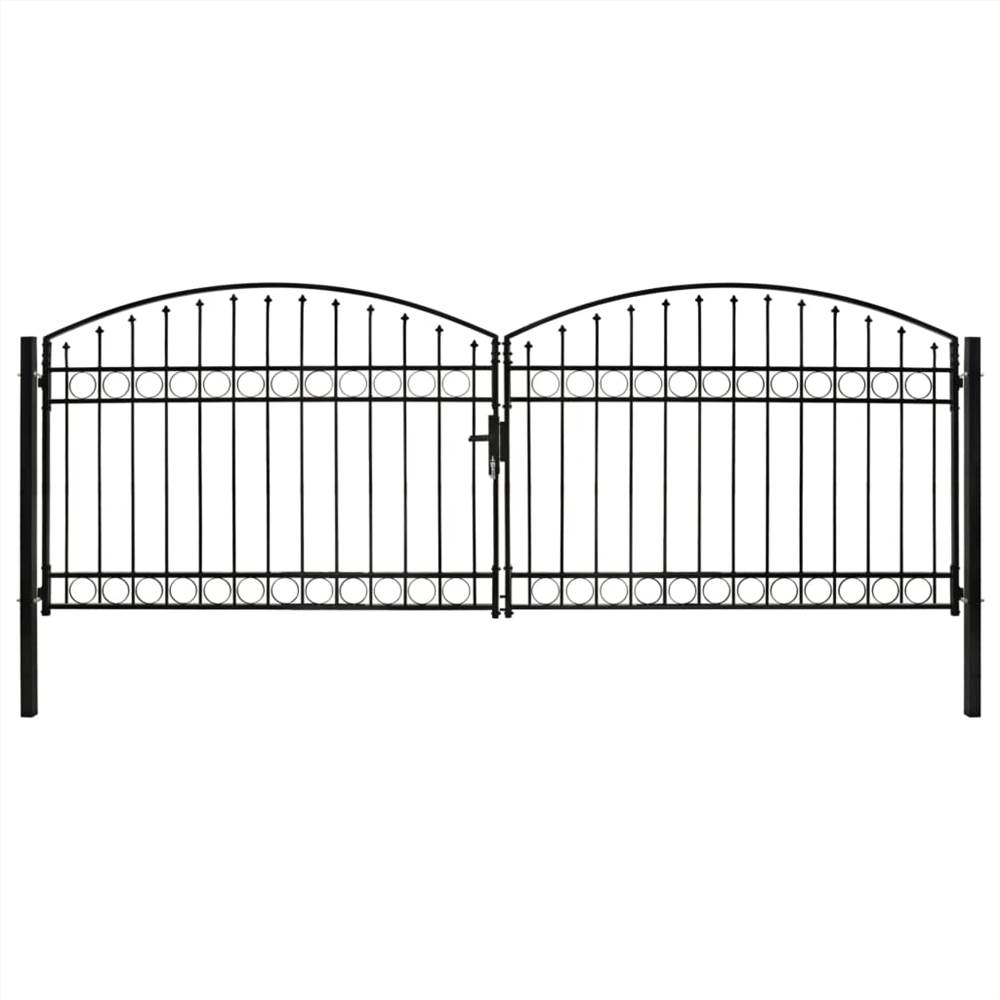 

Fence Gate Double Door with Arched Top Steel 400x125 cm Black