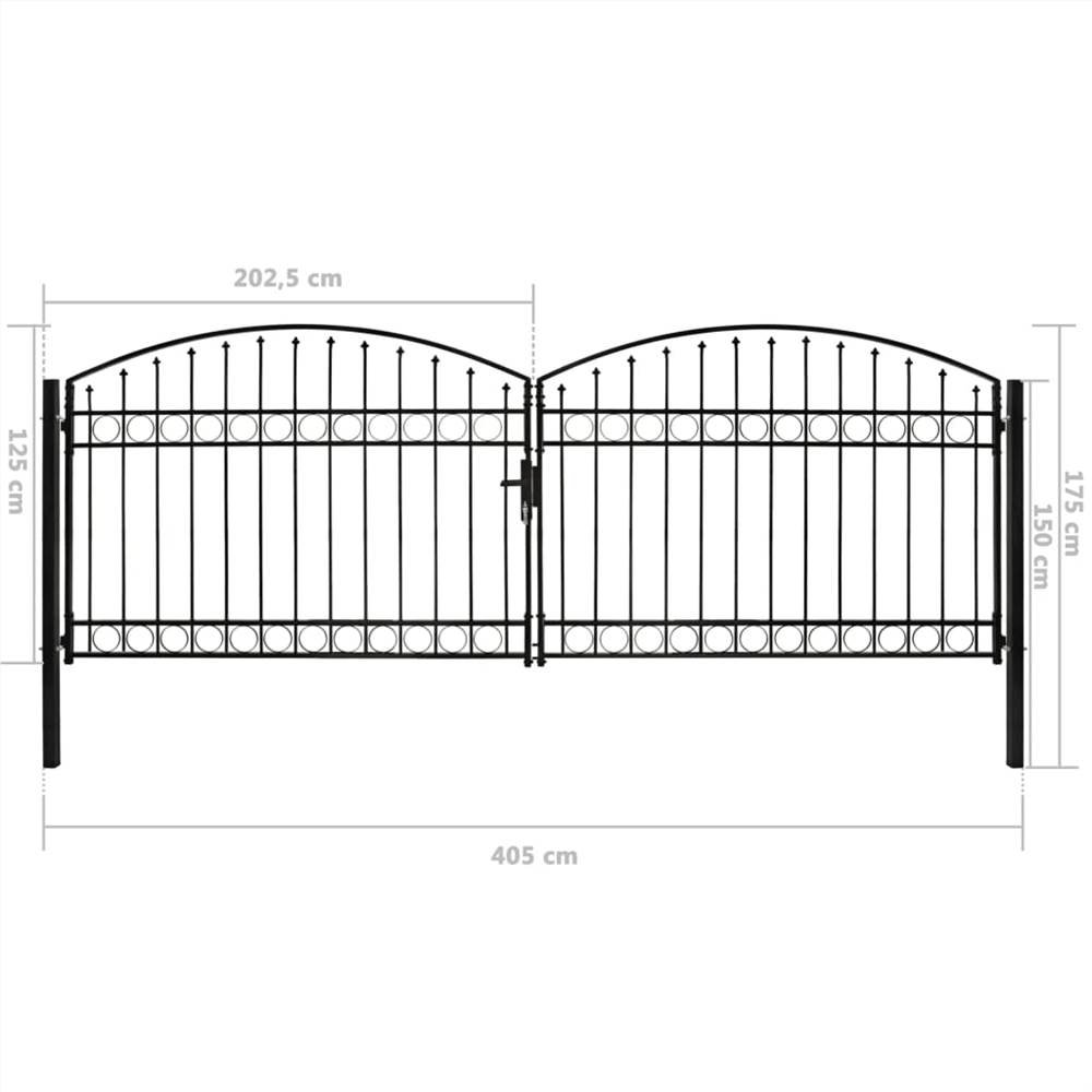 Fence Gate Double Door with Arched Top Steel 400x125 cm Black