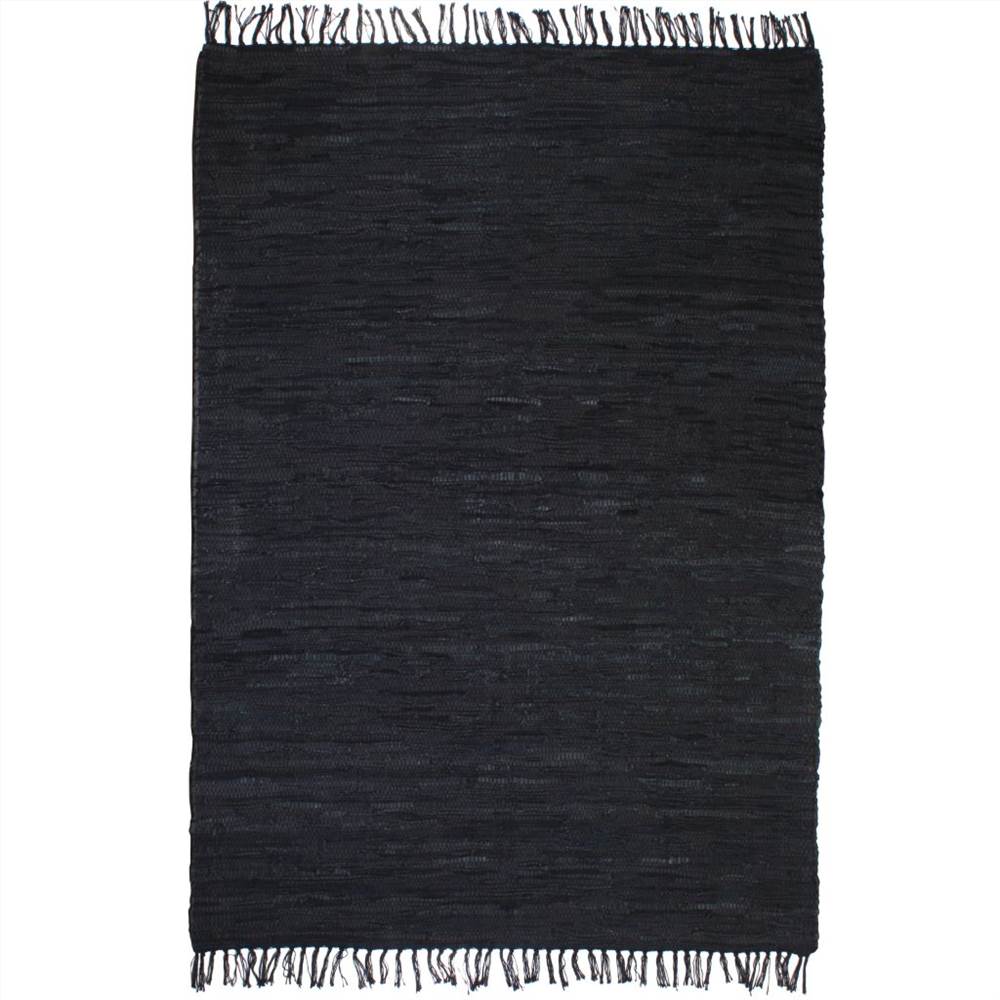 

Hand-woven Chindi Rug Leather 190x280 cm Black