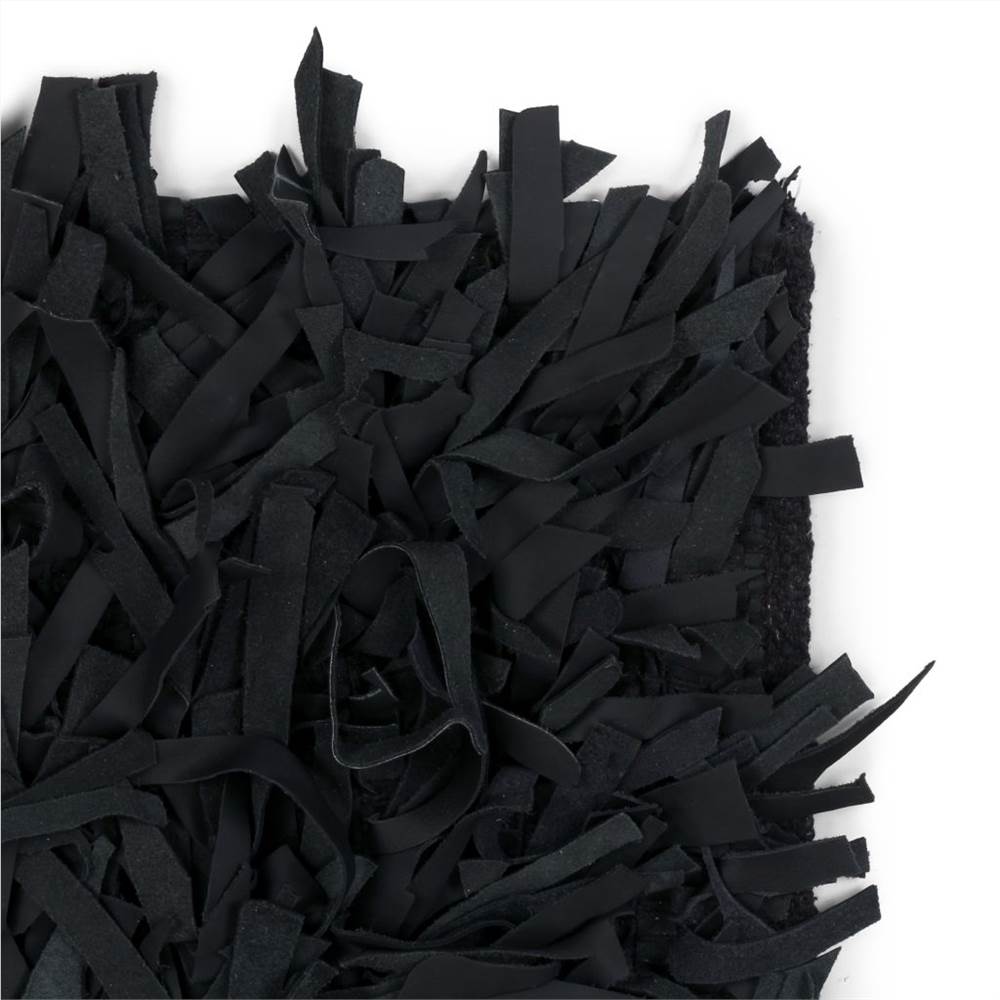 Shaggy Rug Genuine Leather 120x170 cm Black