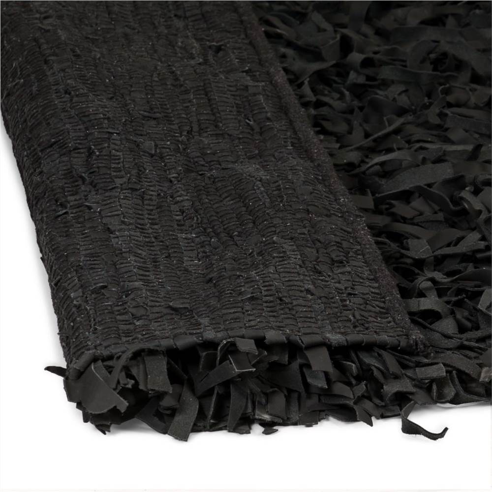 Shaggy Rug Genuine Leather 120x170 cm Black