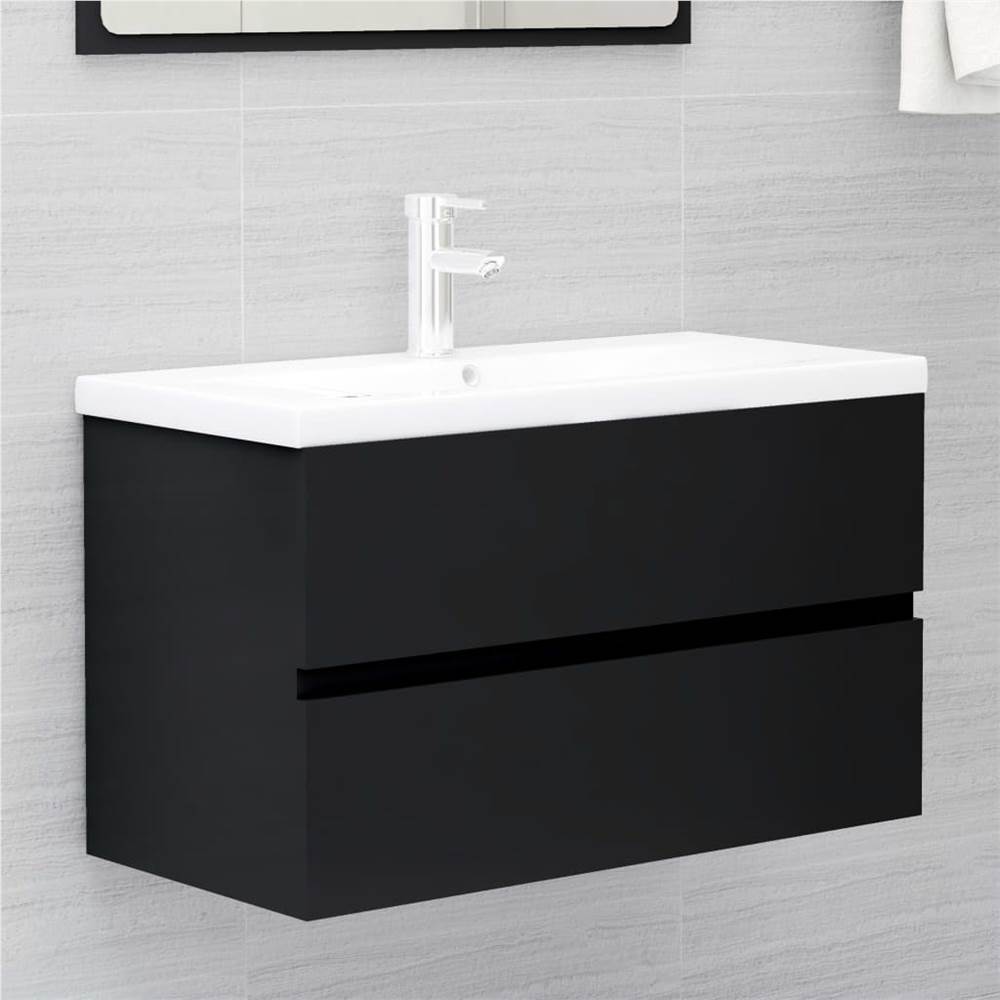 

Sink Cabinet with Built-in Basin Black Chipboard