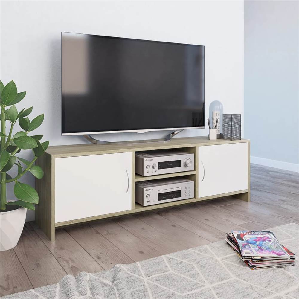 

TV Cabinet White and Sonoma Oak 120x30x37.5 cm Chipboard