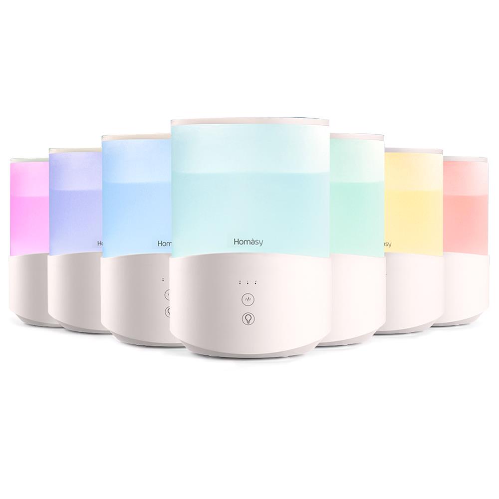 Homasy Humidifiers Aroma Diffuser 4L Large Capacity 7-Color Night Light Cool Mist 50Hrs Work Time Top-Fill Low Noise for Bedroom - White