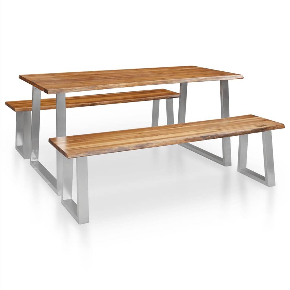

3 Piece Dining Set Solid Acacia Wood Brown