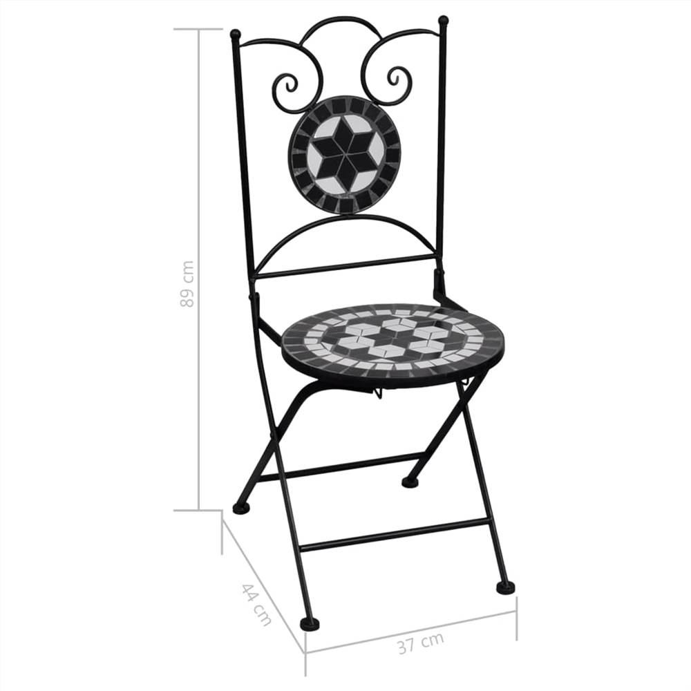 3 Piece Mosaic Bistro Set Ceramic Tile Black and White