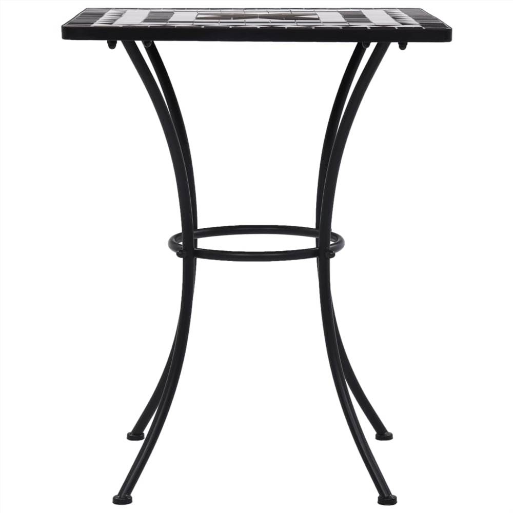 3 Piece Mosaic Bistro Set Ceramic Tile Black and White