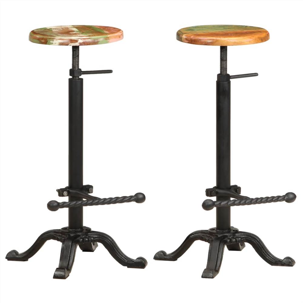 Bar Stools 2 pcs Cast Iron and Solid Reclaimed Wood