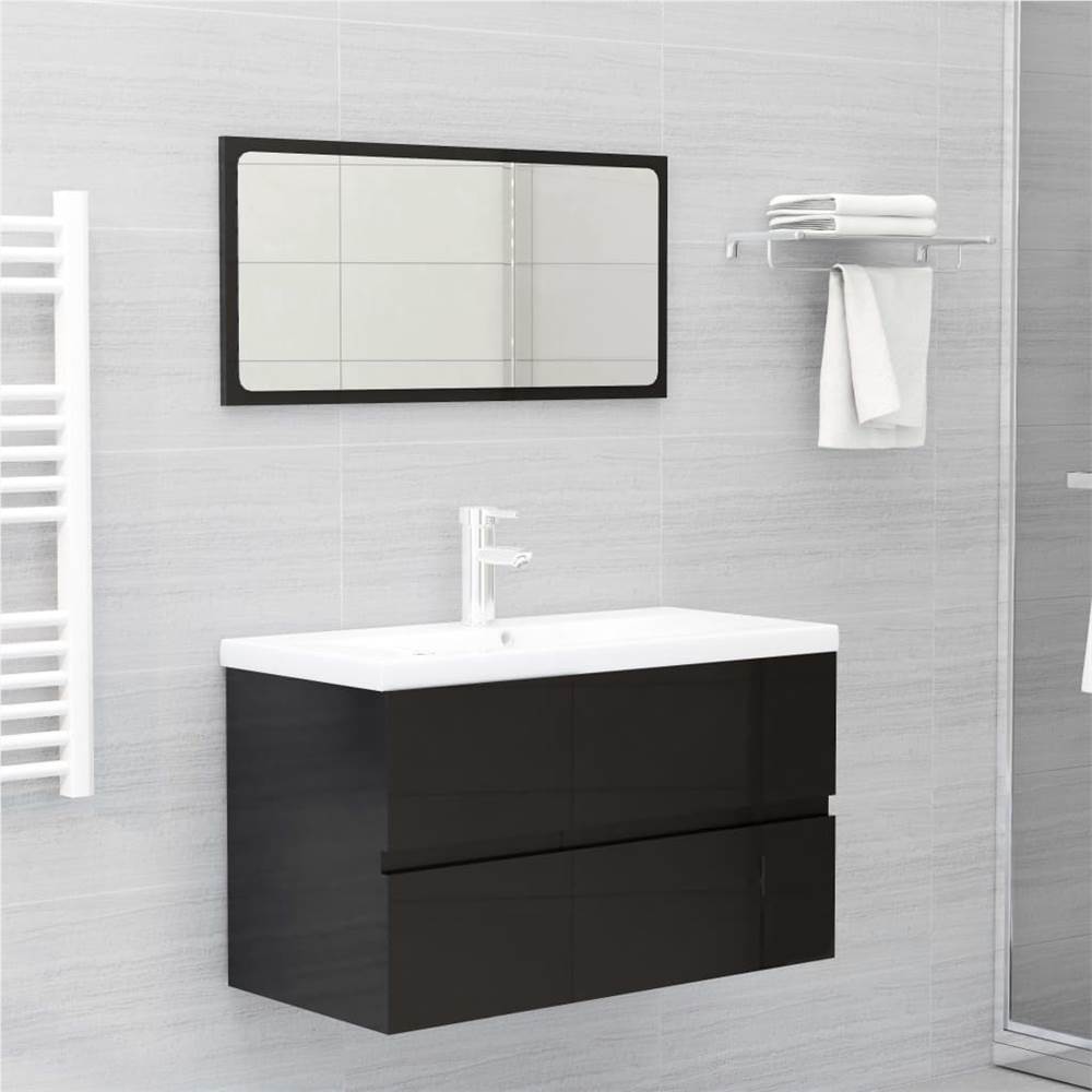 

Bathroom Furniture Set High Gloss Black Chipboard