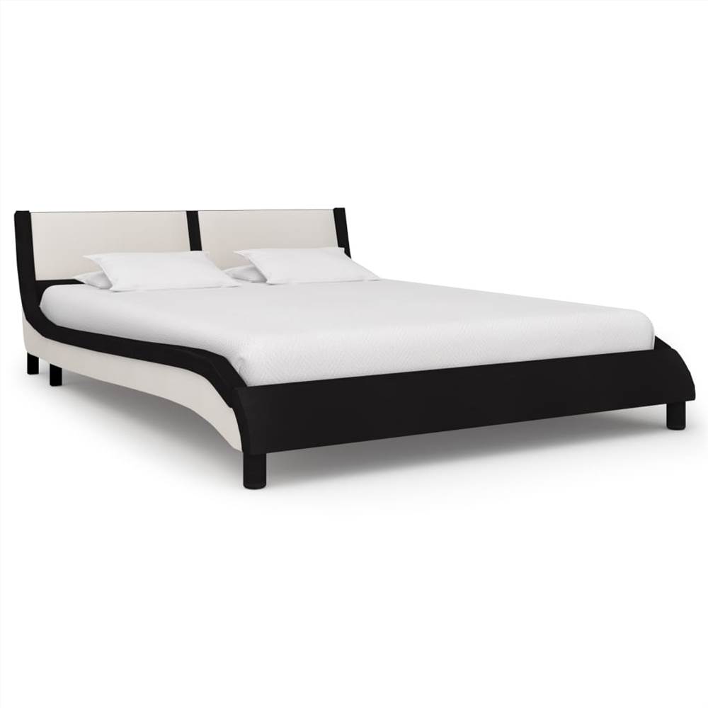 

Bed Frame Black and White Faux Leather 135x190 cm