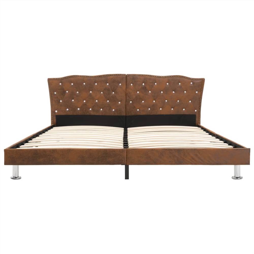 Bed Frame Brown Faux Suede Leather 150x200 cm