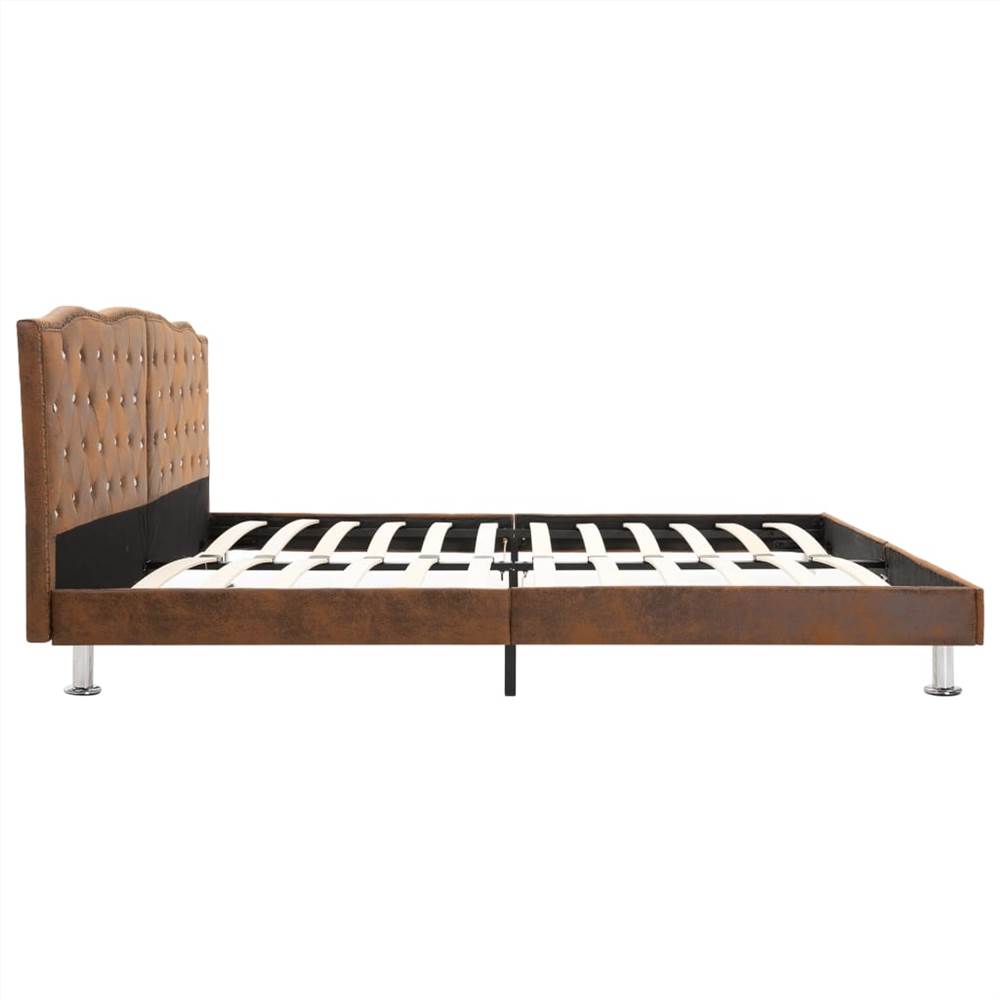 Bed Frame Brown Faux Suede Leather 150x200 cm