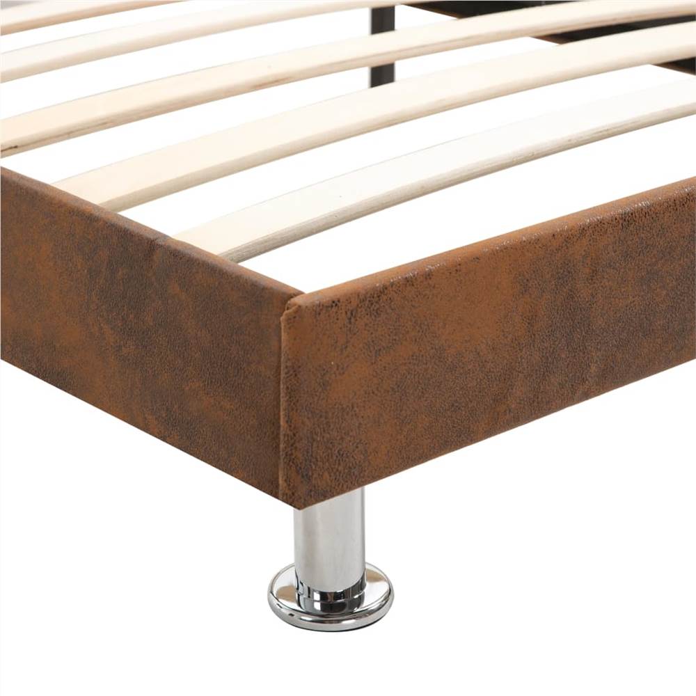 Bed Frame Brown Faux Suede Leather 150x200 cm