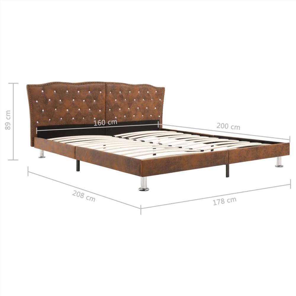 Bed Frame Brown Faux Suede Leather 150x200 cm
