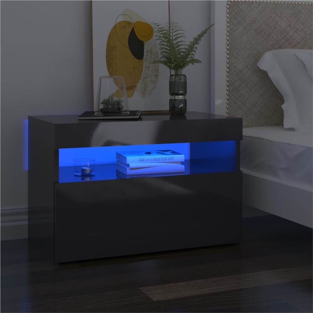 

Bedside Cabinet & LED Lights 2 pcs HIgh Gloss Grey 60x35x40 cm