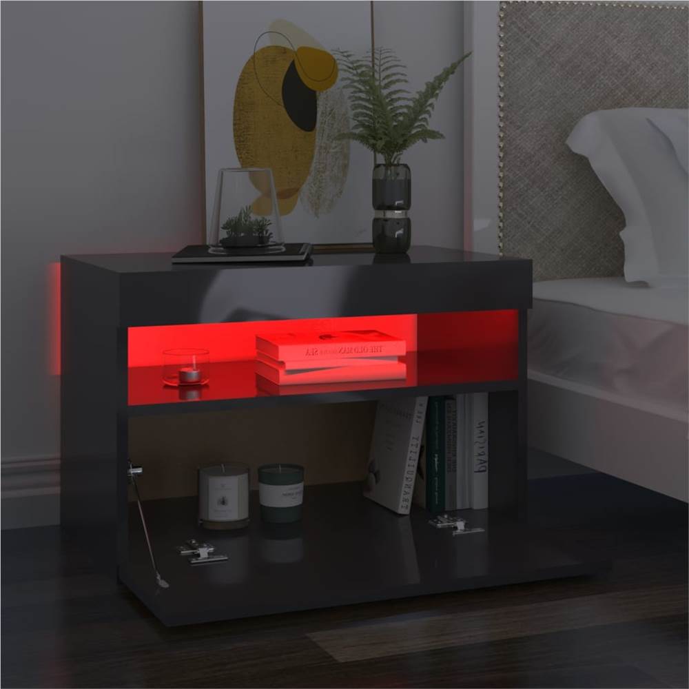 Bedside Cabinet & LED Lights 2 pcs HIgh Gloss Grey 60x35x40 cm