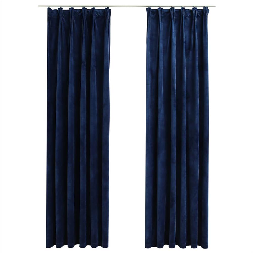 Blackout Curtains 2 pcs with Hooks Velvet Dark Blue 140x245 cm