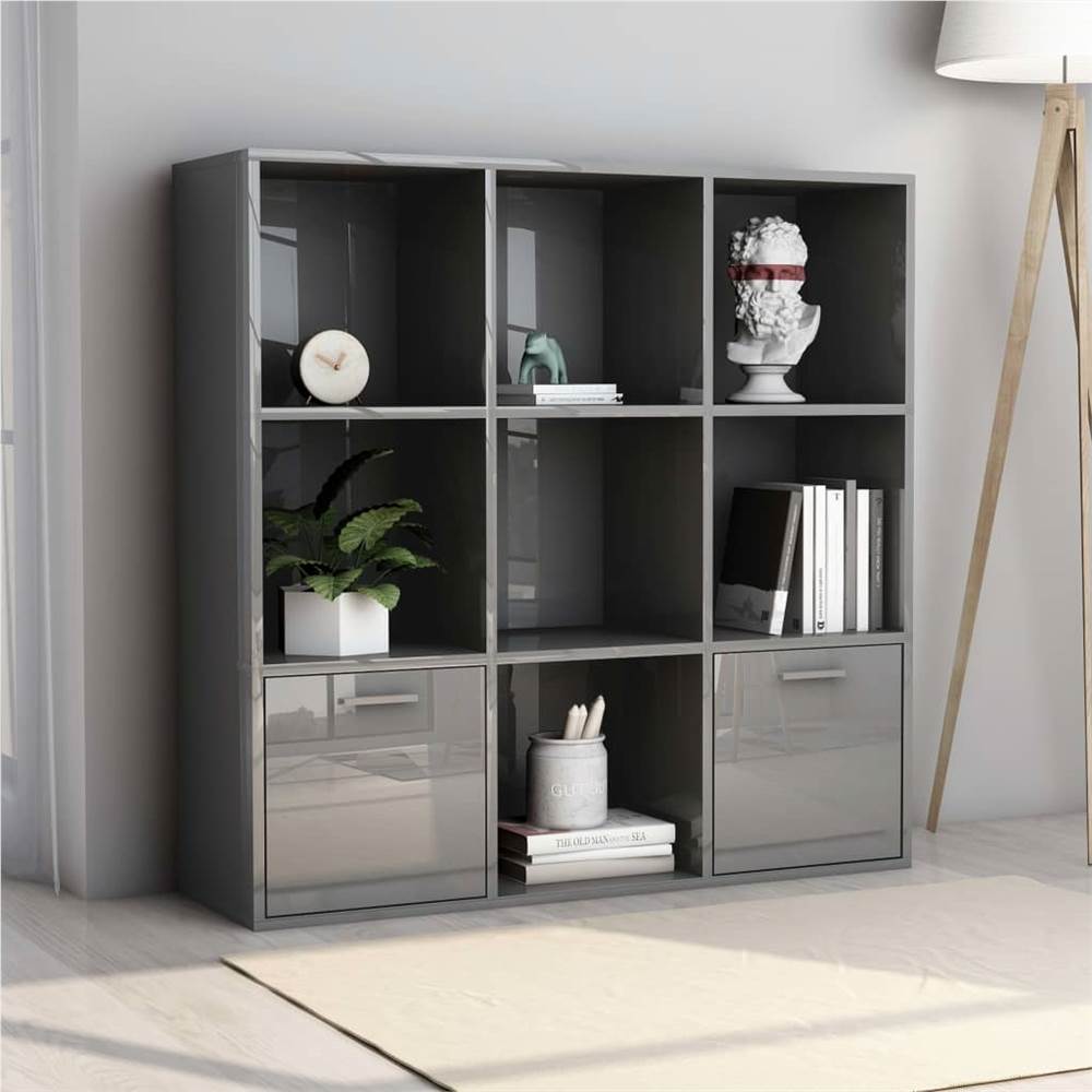 

Book Cabinet High Gloss Grey 98x30x98 cm Chipboard