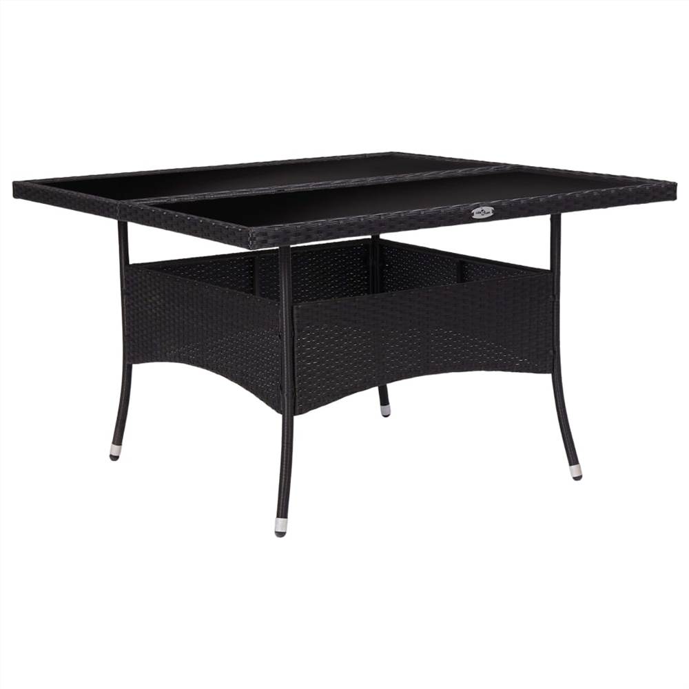 

Outdoor Dining Table Black Poly Rattan and Glass