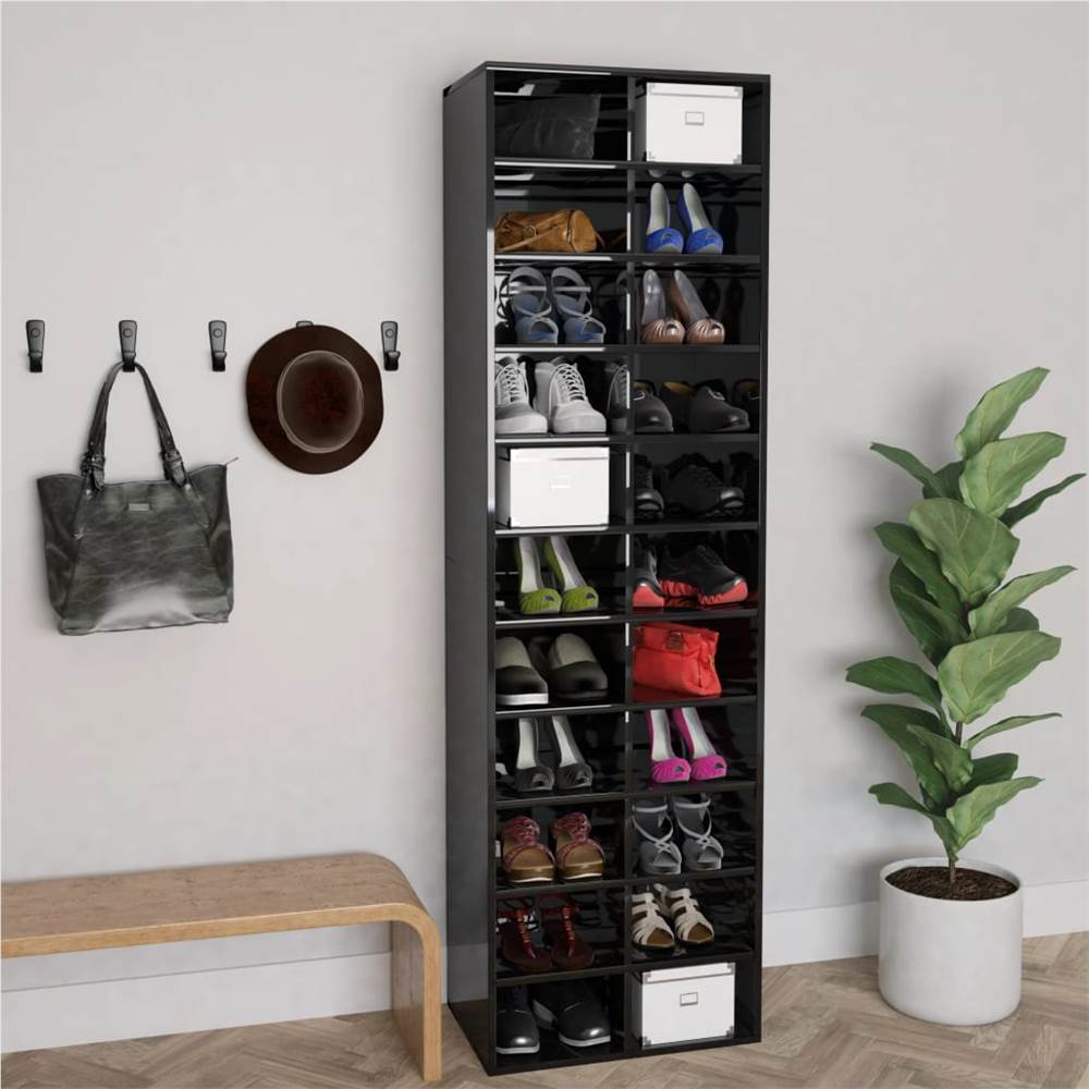 

Shoe Cabinet High Gloss Black 54x34x183 cm Chipboard