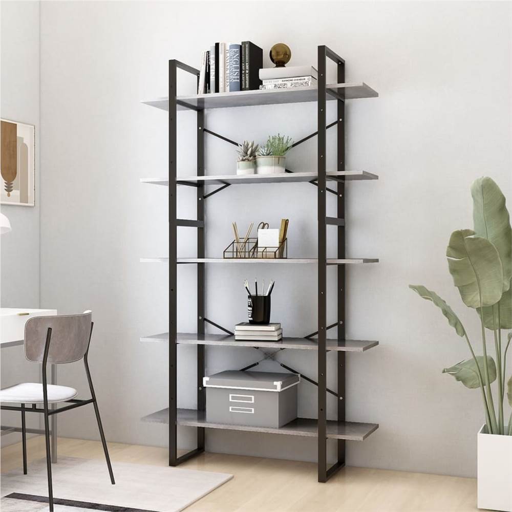 

5-Tier Book Cabinet Concrete Grey 100x30x175 cm Chipboard