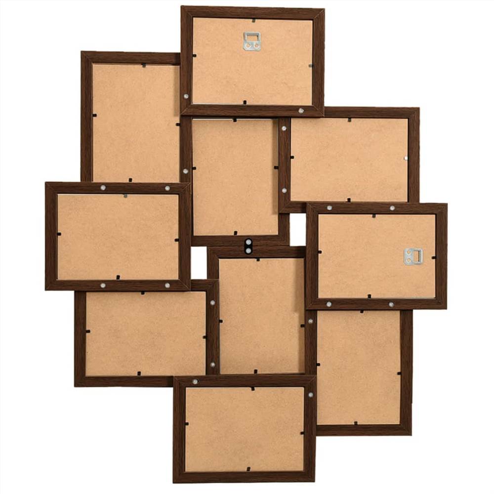 Collage Photo Frame for 10x(10x15 cm) Picture Dark Brown MDF