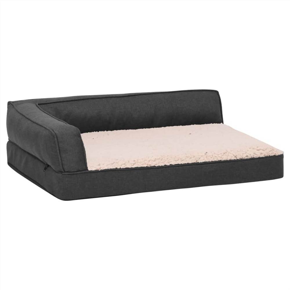 Ergonomic Dog Bed Mattress 75x53 cm Linen Look Fleece Dark Grey